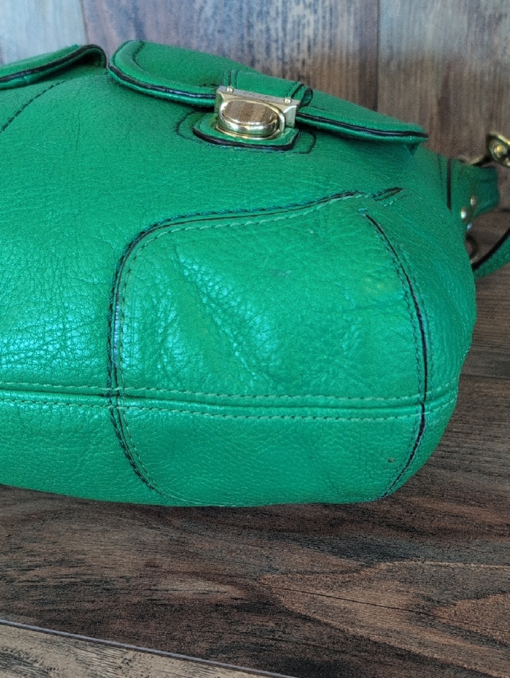 Coach Vintage Green Pebbled Leather Poppy Avery Hobo Crossbody Bag          M357 - Picture 4 of 16